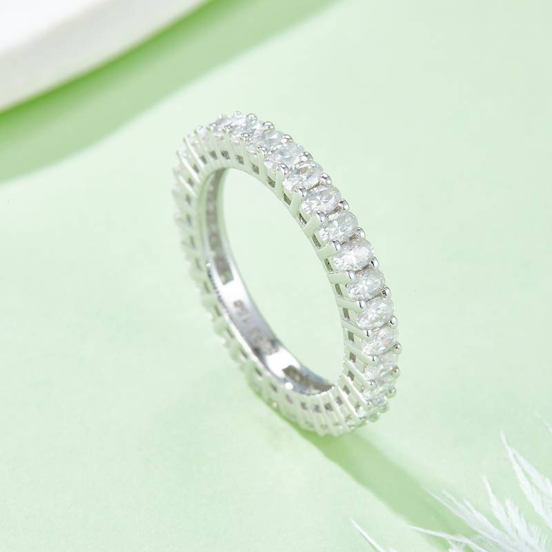 Egg shaped full body lined ring S925 silver plated platinum moissanite diamond women's ring 3.4 carats D-grade